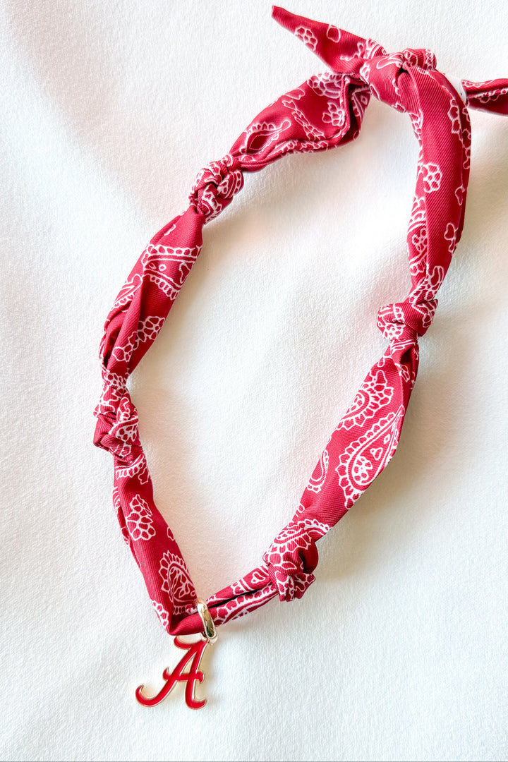 College Bandana Scarf Necklace, College Game Day, Game Day Outfit, Necklace, Accessories, Bandana Scarf, Adeline Boutique, Dallas Boutique, Boutique Jewelry, Alabama Accessories