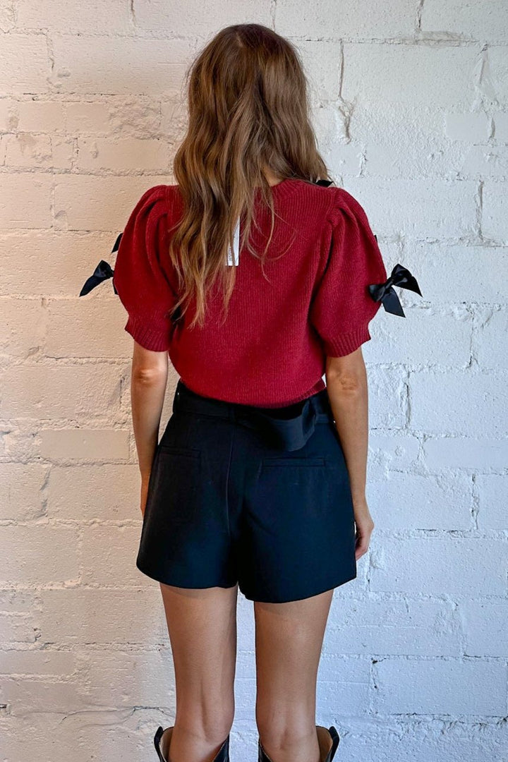 Charlotte Cropped Sweater With Bow Detail, Burgundy, Top. Womens Boutique, boutique