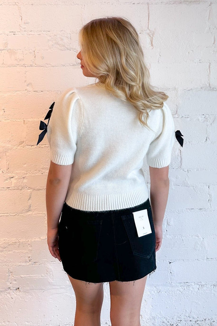 Charlotte Cropped Sweater With Bow Detail, White, Top. Womens Boutique, boutique