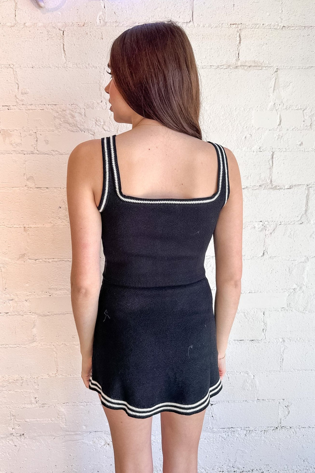 Contrasting Stripes Knit Crop Tank Top, Tow Piece Set, Matching Set, Adeline Boutique