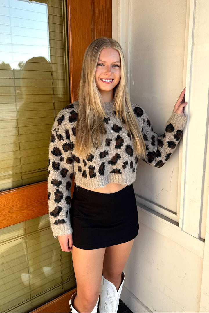 Cropped Leopard Sweater, Leopard Sweater, Sweaters, Cropped Sweater, Adeline Boutique, Dallas Boutique, Boutique Clothing
