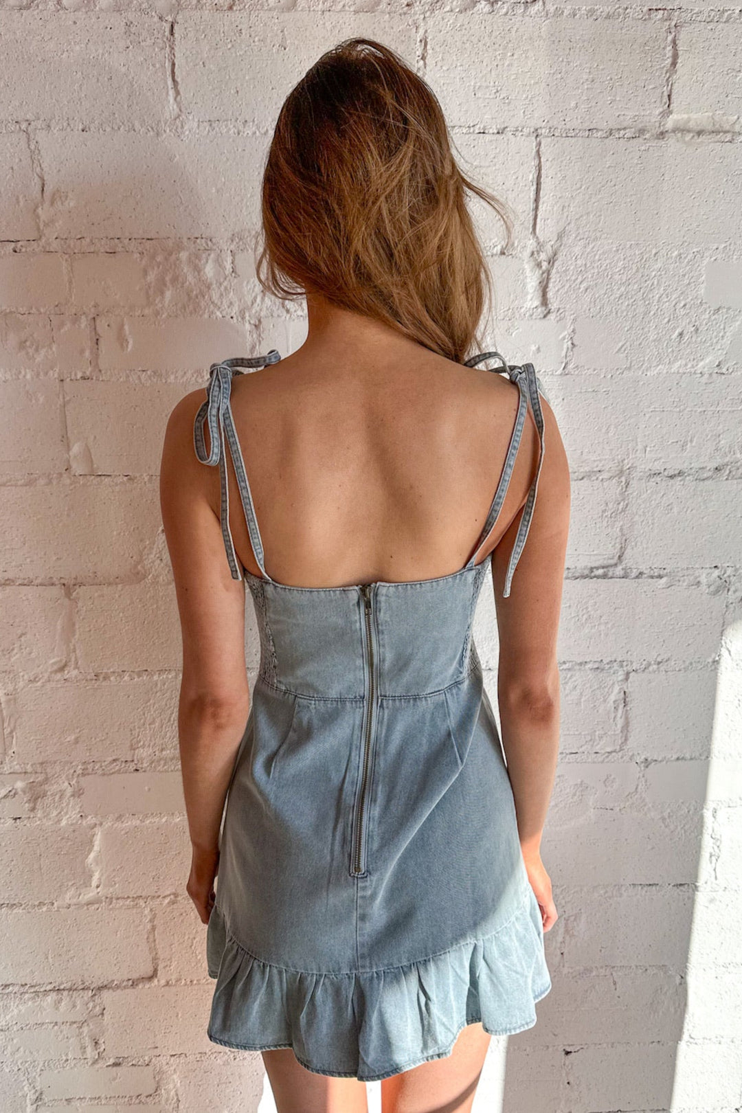 Contrast White Denim Tie Shoulder Dress, Denim, Dresses and Rompers, Adeline Boutique, Rodeo Outfit