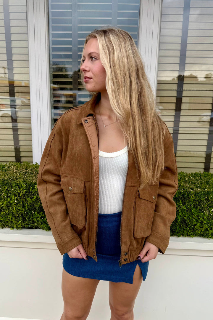 Mia Faux Suede Jacket, Suede Jacket, Jackets, Outerwear, Bomber Jacket, Fall and inter Styles, Fall Jackets, Adeline Boutique, Dallas Boutique, Women's Clothing Boutique