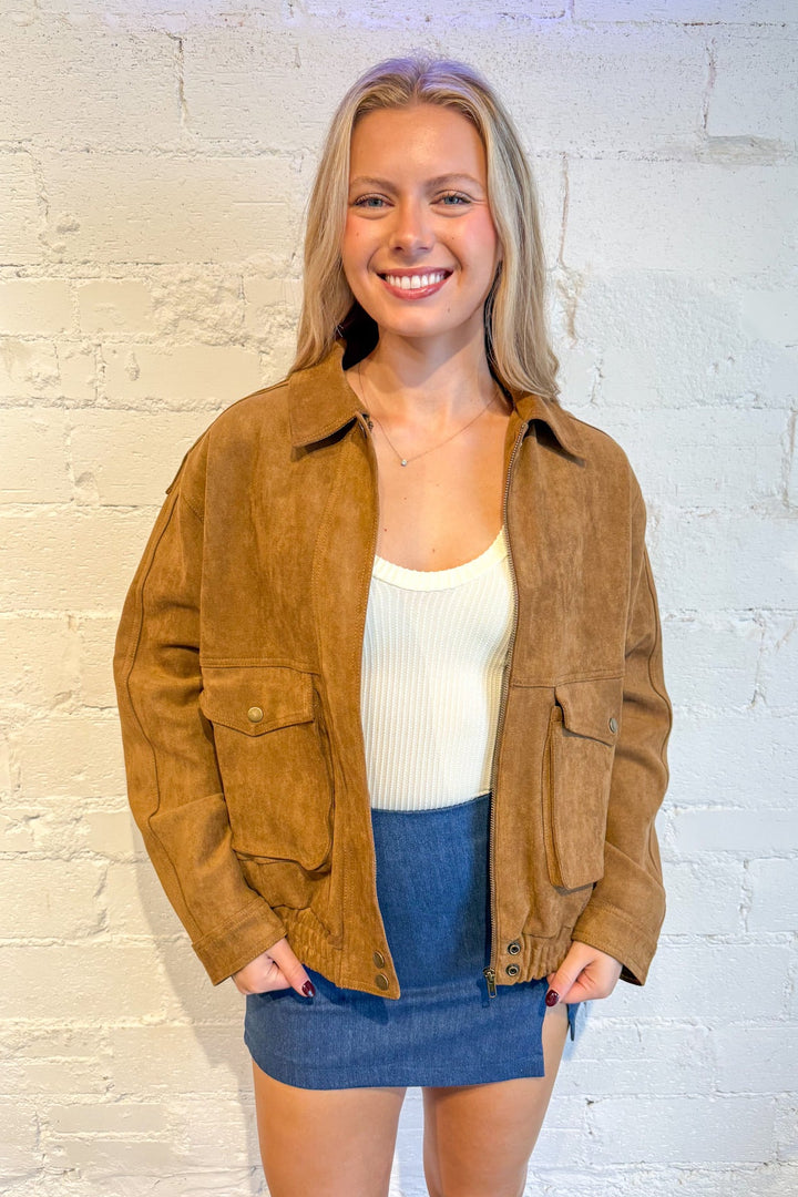 Mia Faux Suede Jacket, Suede Jacket, Jackets, Outerwear, Bomber Jacket, Fall and inter Styles, Fall Jackets, Adeline Boutique, Dallas Boutique, Women's Clothing Boutique