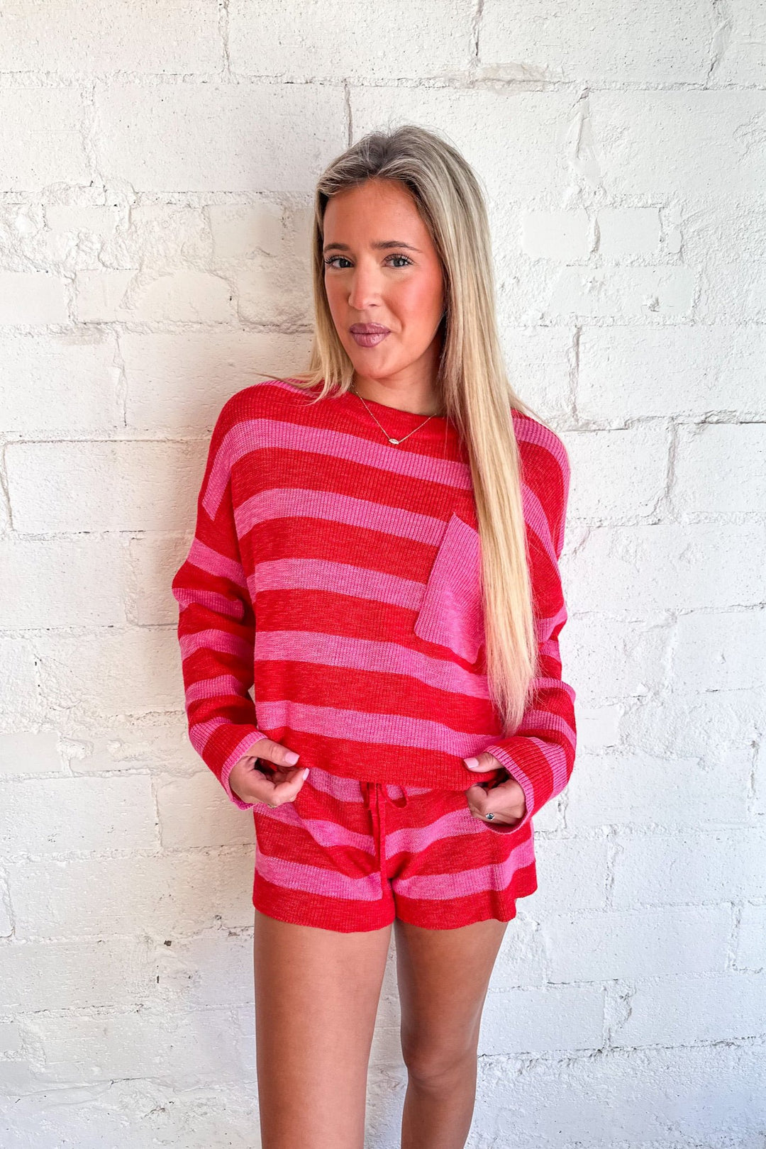 Red and Hot Pink Stripe Shorts, Shorts, Matching Set, Two Piece Set, Loungewear, Adeline Boutique