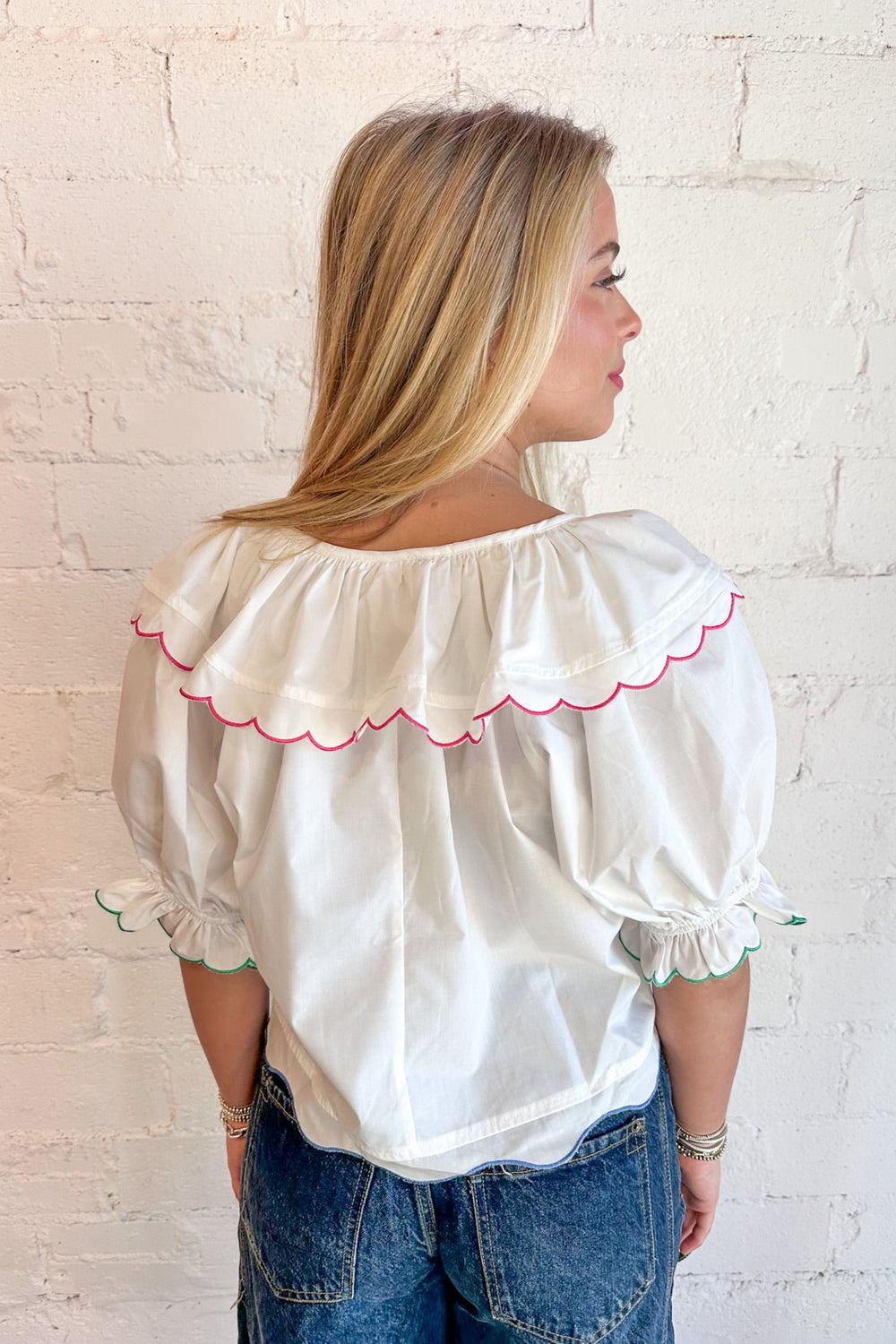 Scalloped Edges Poplin Top, Tops, Spring Tops, Adeline Boutique, Dallas Boutique