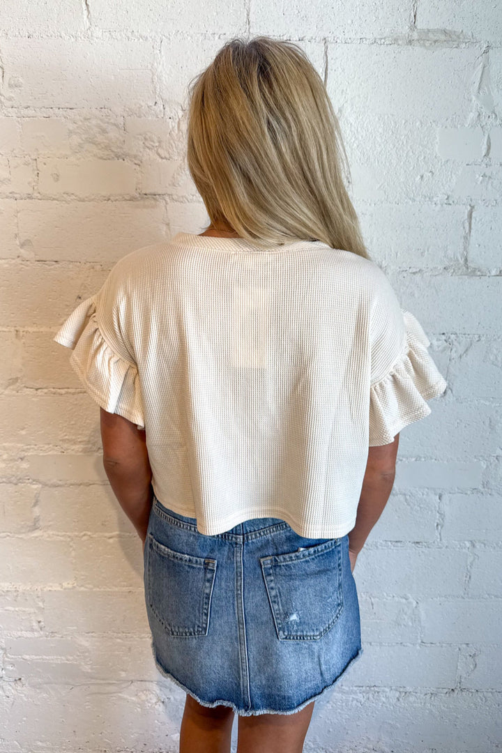 Waffle Knit Ruffle Top, Basic Top, Tops, Back to School Outfits, Summer Styles, Game Day Tops, Adeline Boutique, Dallas Boutique, Boutique Clothing