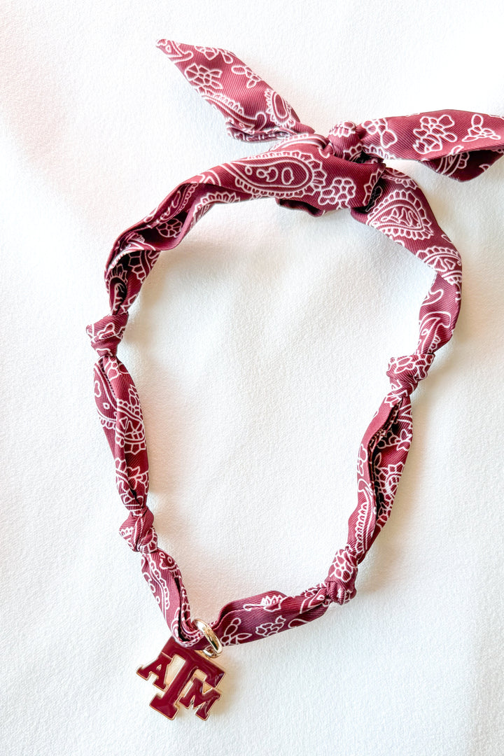 College Bandana Scarf Necklace, College Game Day, Game Day Outfit, Necklace, Accessories, Bandana Scarf, Adeline Boutique, Dallas Boutique, Boutique Jewelry, Texas A&M Accessories