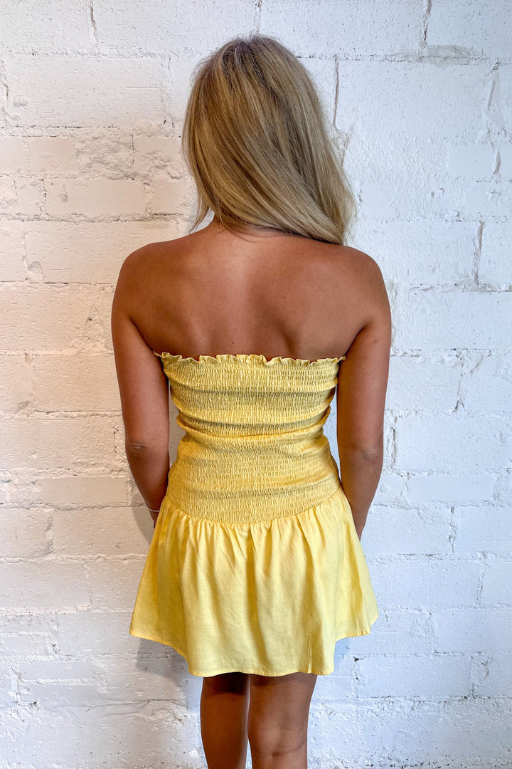 Three Wishes Smocked Dress, Strapless Dress, White Dress, Buttery Yellow Dress, Adeline Boutique, Dallas Boutique, Boutique Dresses, Summer Styles, Dresses