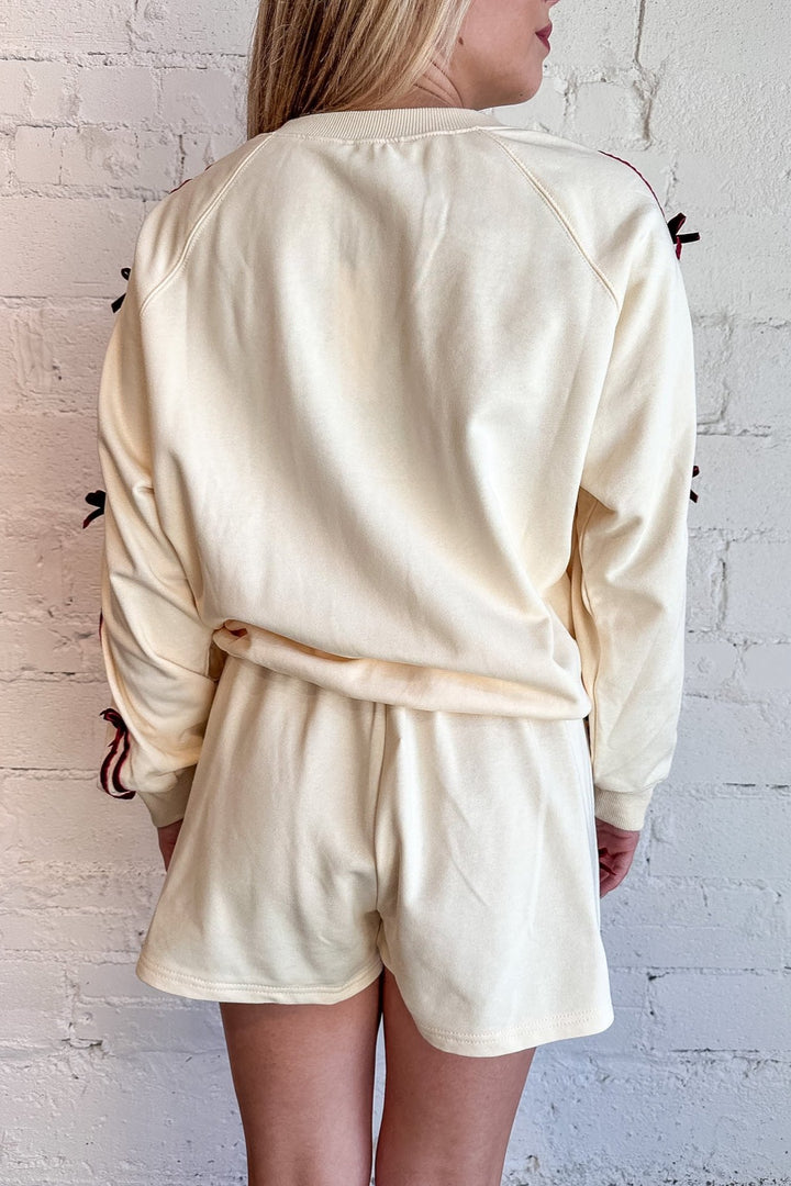Velvet Side Striped Striped With Bow Detail, Loungewear, Matching Set, Sweatshorts, Adeline Boutique