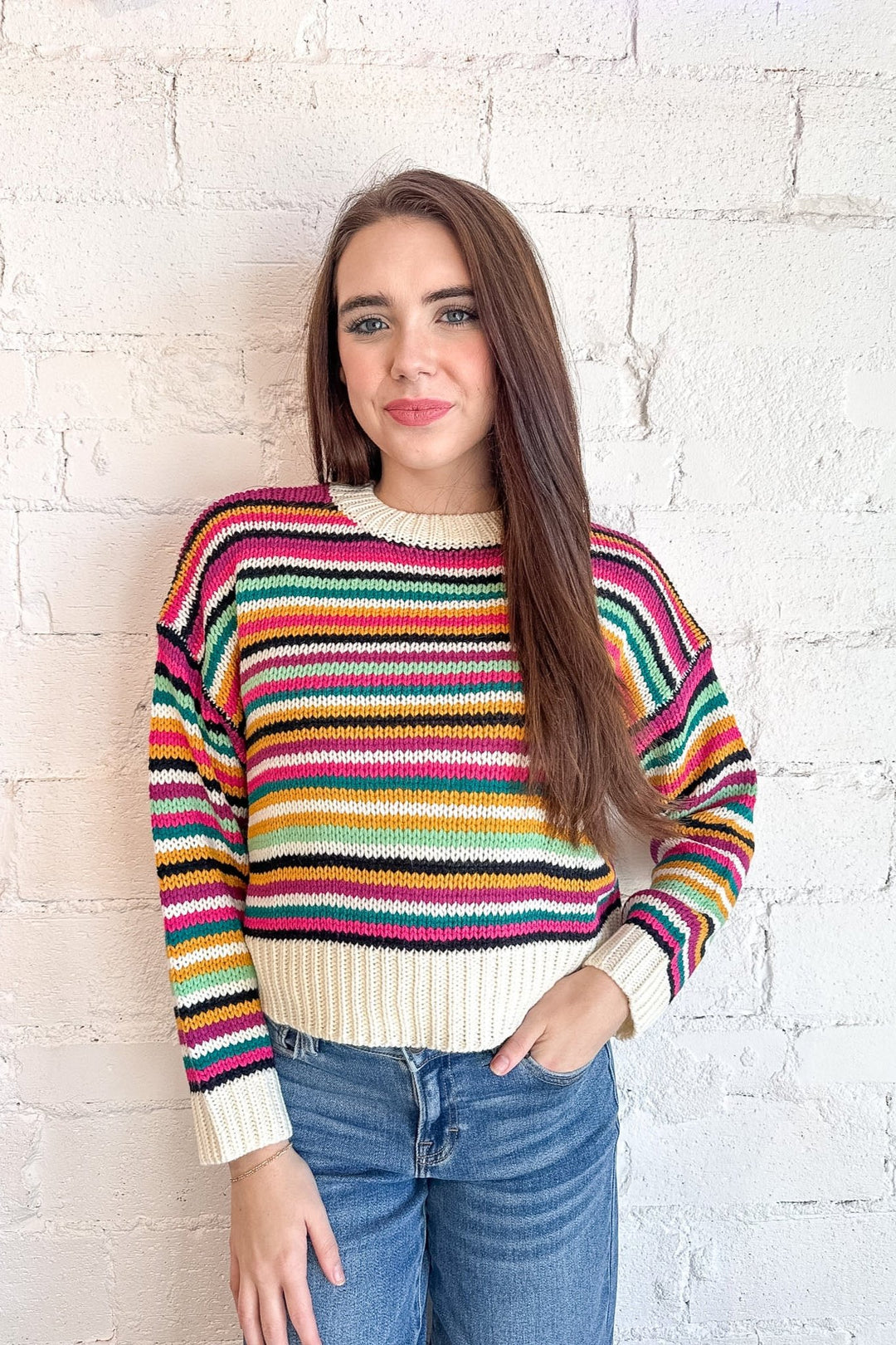 Winter In Candy Land Sweater, Sweater, Stripped Sweater, Adeline Boutique