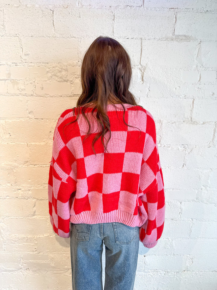 Plaid Chunky Knit Cardigan