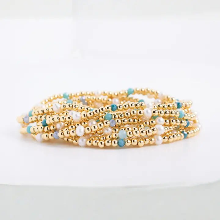 3MM Beaded Stretch Bracelet with Pearls & Crystals