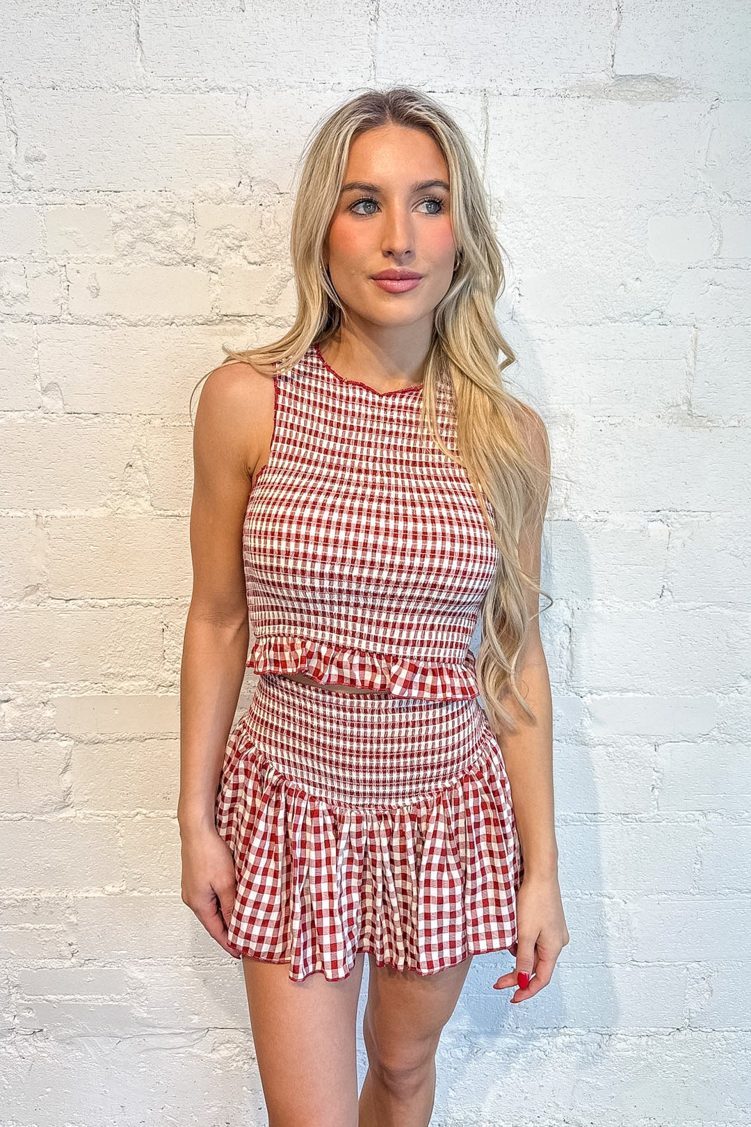 All American Skirt, Two Piece Set, Sets, Gingham Set, Gingham Skirt, Mini Skirt, Bottoms, Adelie Boutique, Dallas Boutique, Spring and Summer Styles, Gameday Styles, Rodeo Outfit, 4th of July Styles