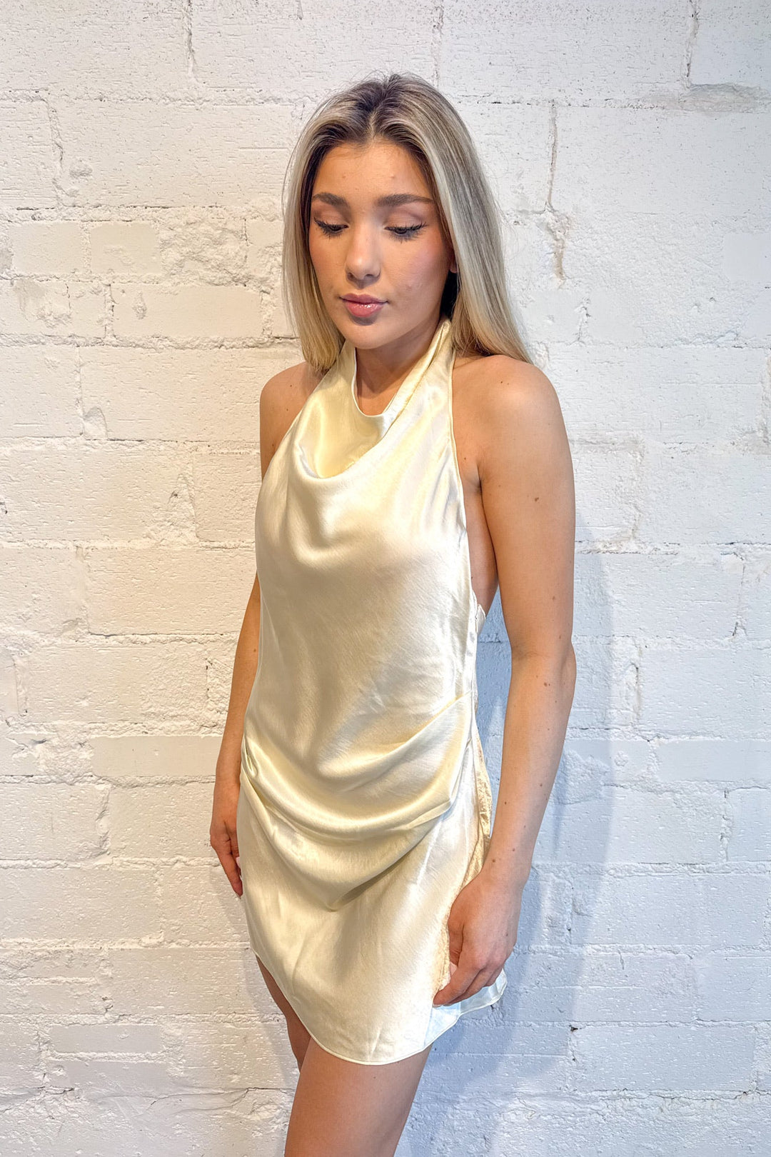 All Dressed Up Mini Dress, Yellow Satin Dress, Women's Dresses, Spring and Summer Dresses, Formal Dress, Wedding Guest Dress, Adeline Boutique, Dallas Boutique