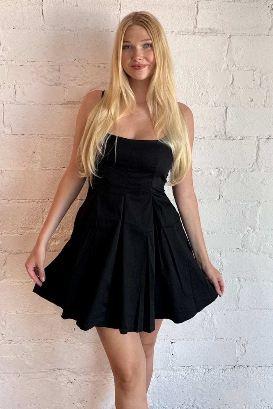 Always Elegant Pleated Mini Dress black, black dress, dress, black, womens boutique, boutique fall