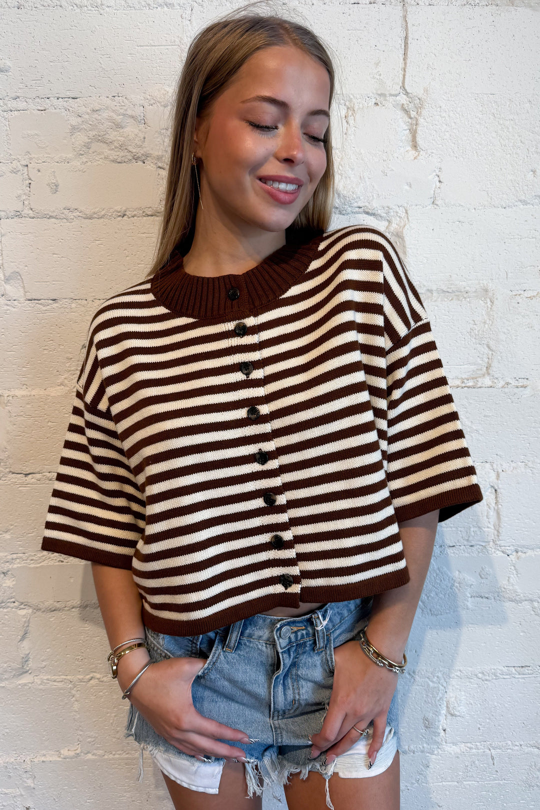 Autumn Stripe Knit Sweater Brown, adeline boutique, dallas boutique, boutique