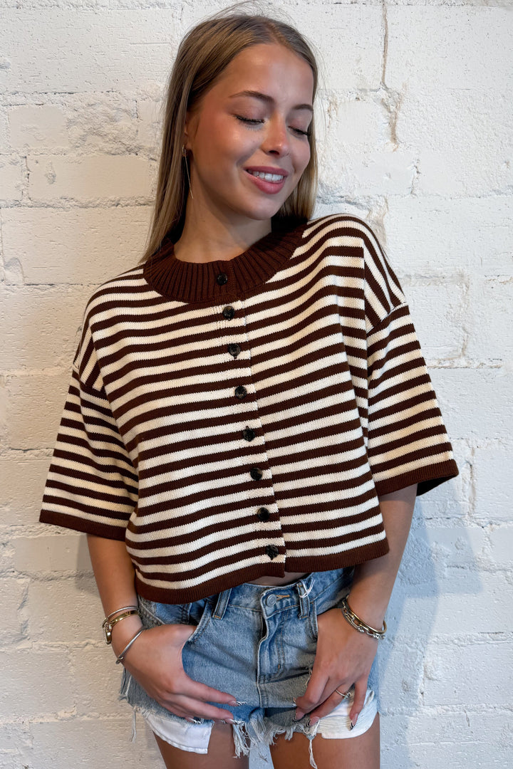 Autumn Stripe Knit Sweater Brown, adeline boutique, dallas boutique, boutique