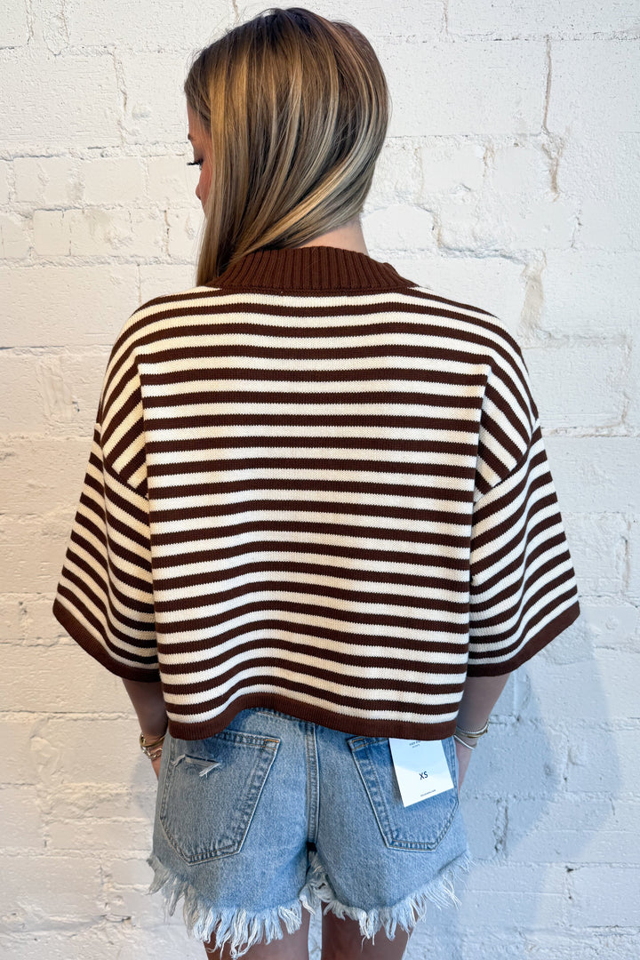 Autumn Stripe Knit Sweater Brown Back, adeline boutique, dallas boutique, boutique