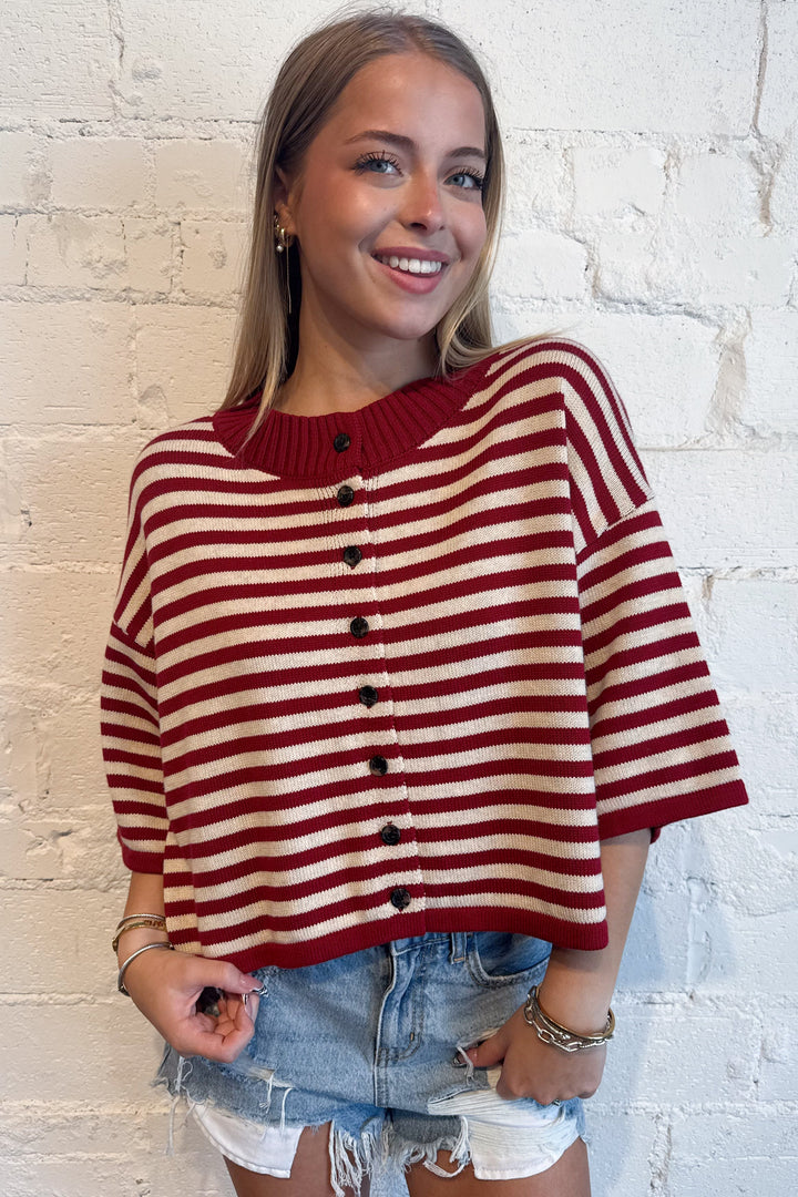 Autumn Stripe Knit Sweater Red, adeline boutique, dallas boutique, boutique