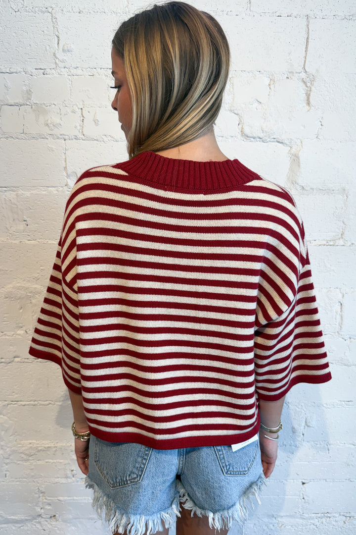 Autumn Stripe Knit Sweater Red Back, adeline boutique, dallas boutique, boutique