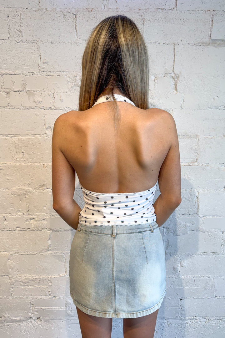 Beachy Breeze Top, Halter Top, Polka Dot Halter Top, Polka Dots, Tops, Summer Tops, Spring and Summer Tops, Spring Break Styles, Adeline Boutique, White Tank Top, Tank Top, Dallas Boutique