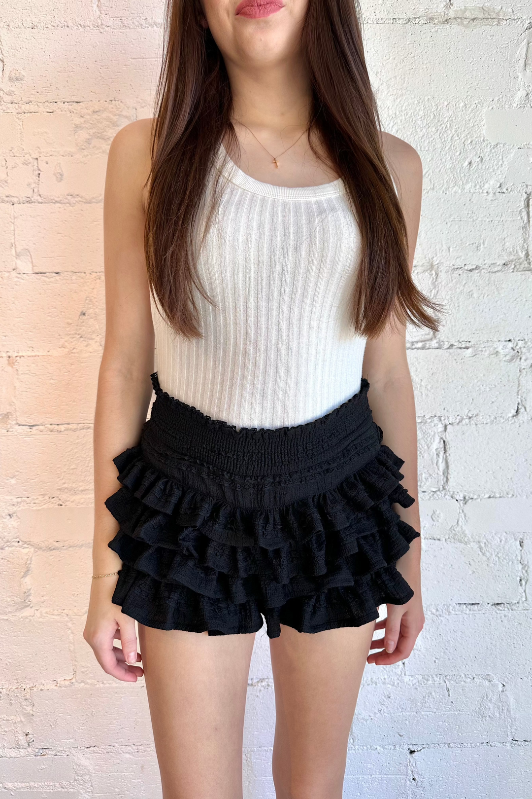 Black Tiered Ruffle Skort, Ruffle Skort, Adeline Boutique, Bottoms,Skort, Boutique Clothing 