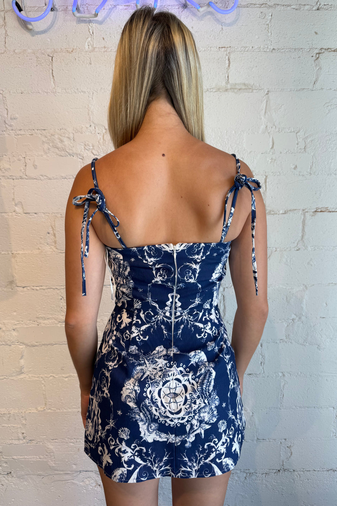 Navy western mini dress for gameday and nights out, blue print dress, amanda uprichard dress 