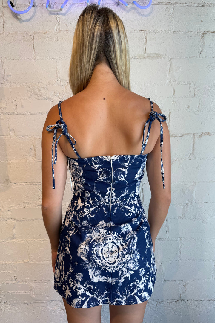 Navy western mini dress for gameday and nights out, blue print dress, amanda uprichard dress 