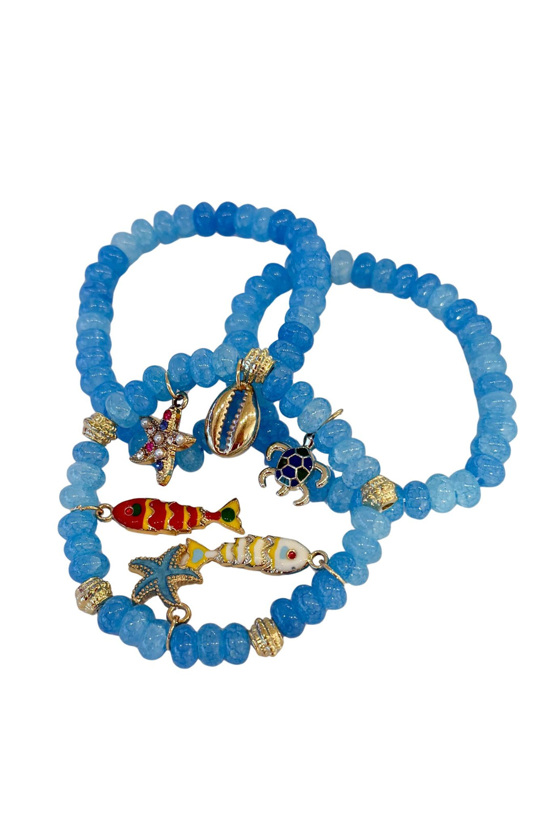 3 Pack Blue Beaded Ocean Bracelets