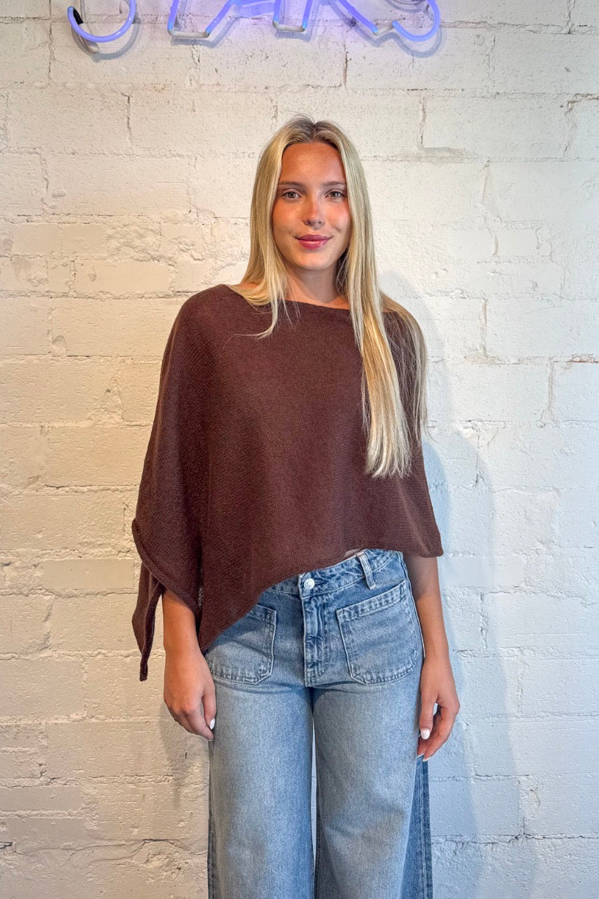 fall brown soft poncho, boutique, dallas boutique, brown sweater poncho 
