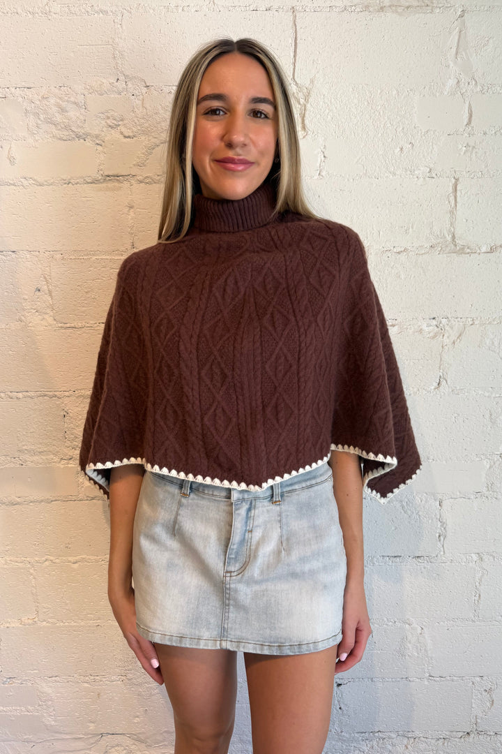 Brown turtleneck poncho top, brown poncho sweater top, brown sweater, poncho sweater 