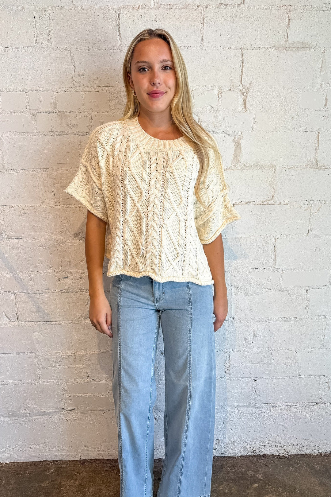 cream sweater fall short sleeve