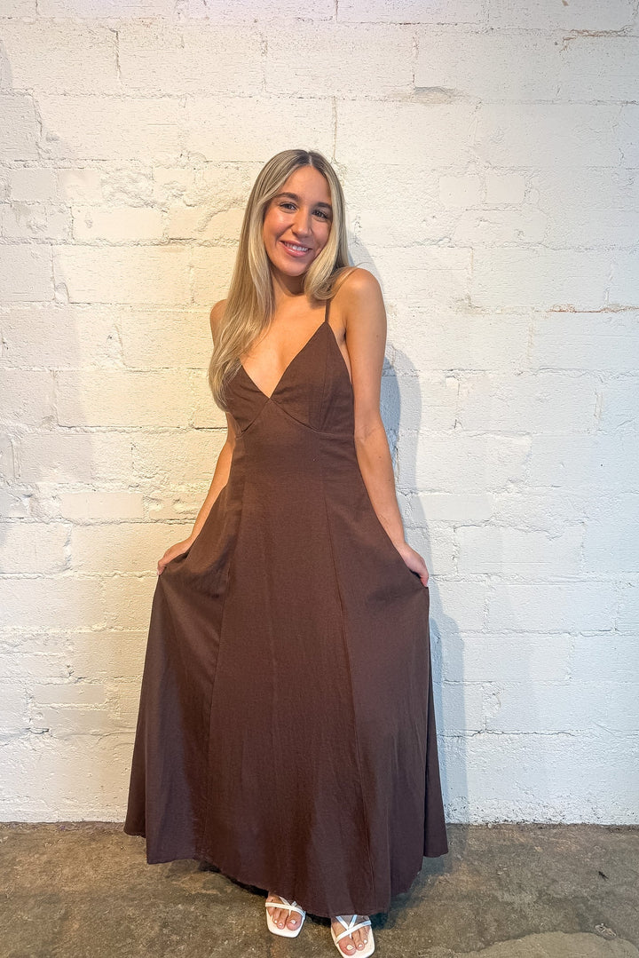 maxi dress, brown dress, brown maxi, brown flowy dress