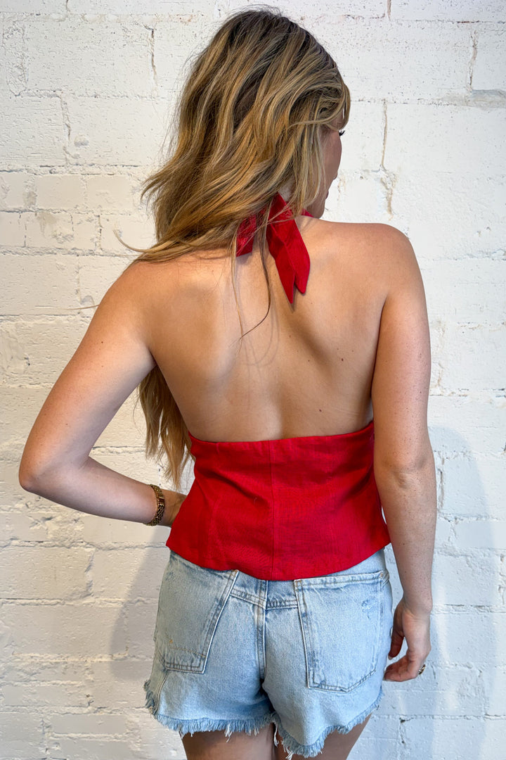 Charlie Halter Linen Top Red Back, adeline boutique, dallas boutique, boutique