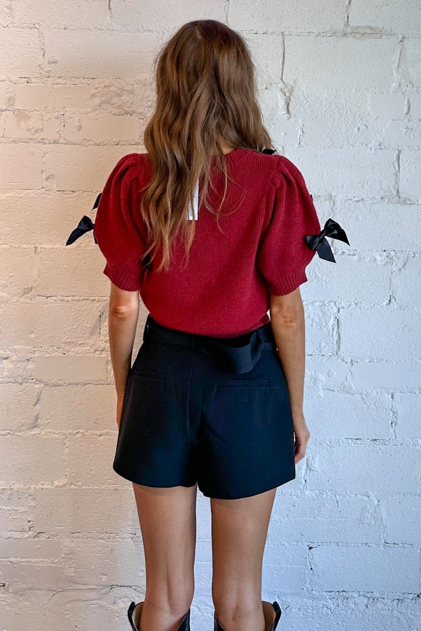 Charlotte Cropped Sweater With Bow Detail, Burgundy, Top. Womens Boutique, boutique