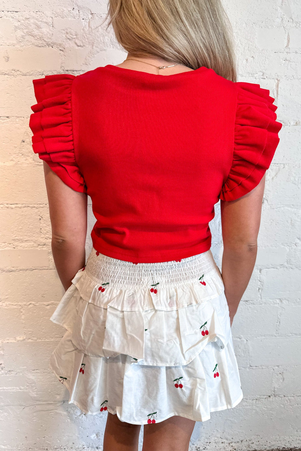 Cherry Embroidered Poplin Mini Skort, White Skirt, Mini Skirt, Adeline Boutique, Dallas Boutique, Boutique Clothing Spring Styles