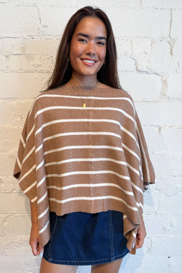 Chestnut Knit Poncho Sweater, adeline boutique, dallas boutique, boutique