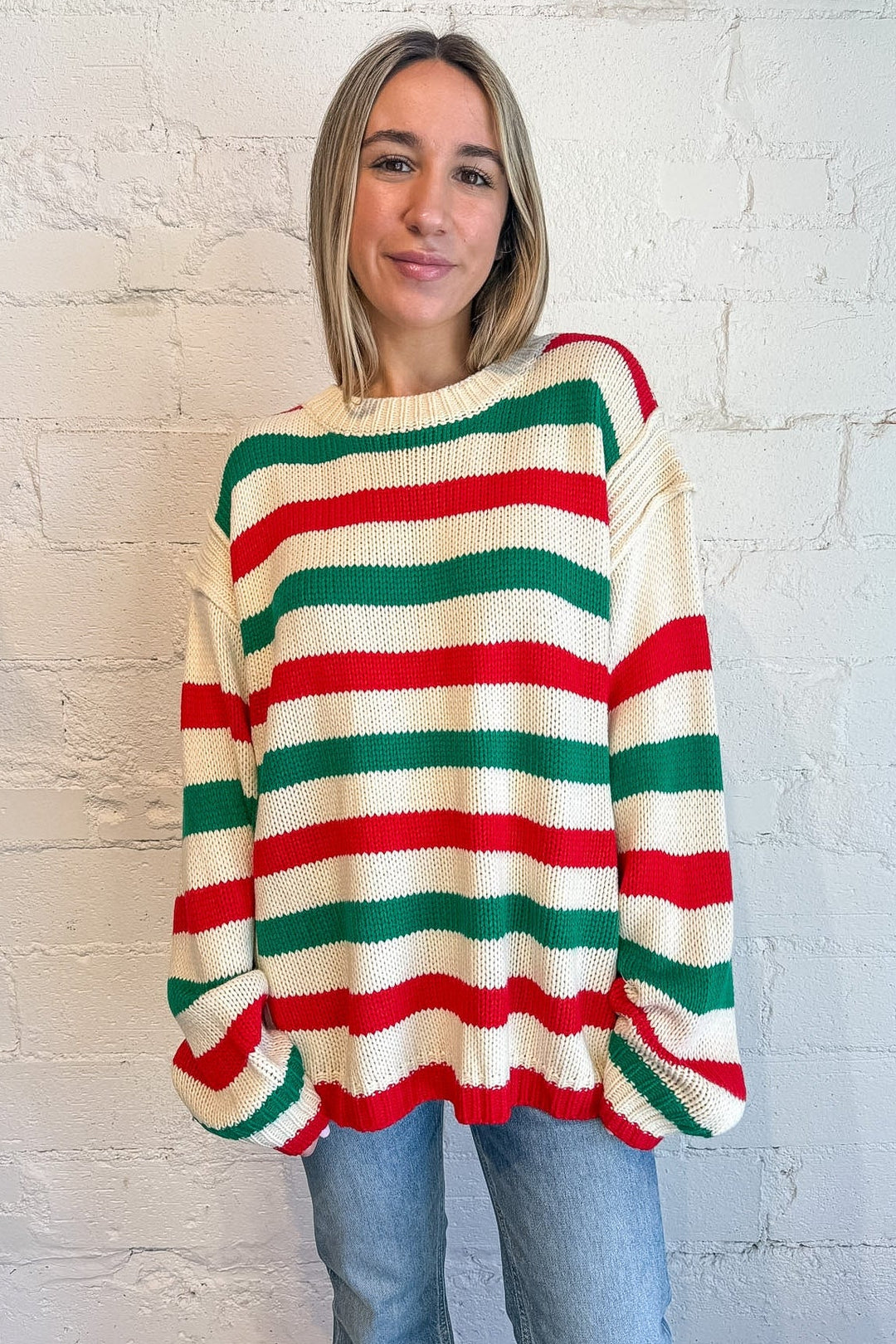 Striped sweater, cozy sweater, Christmas Candy Stripe Sweater