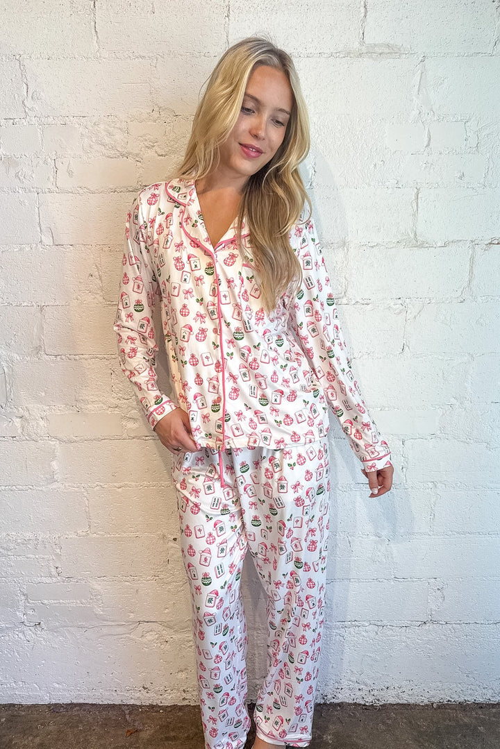 Christmas Mahjong PJ Pants, Christmas Jammies, Mahjong PJs