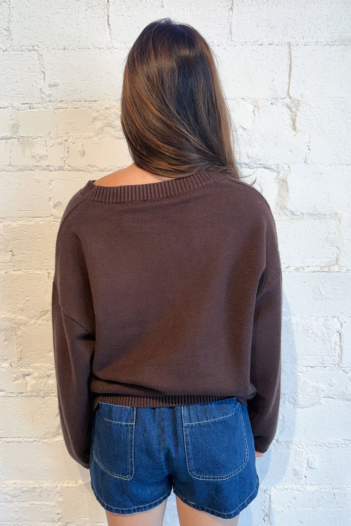 Classic V-Neck Sweater Brown Back, adeline boutique, dallas boutique, boutique