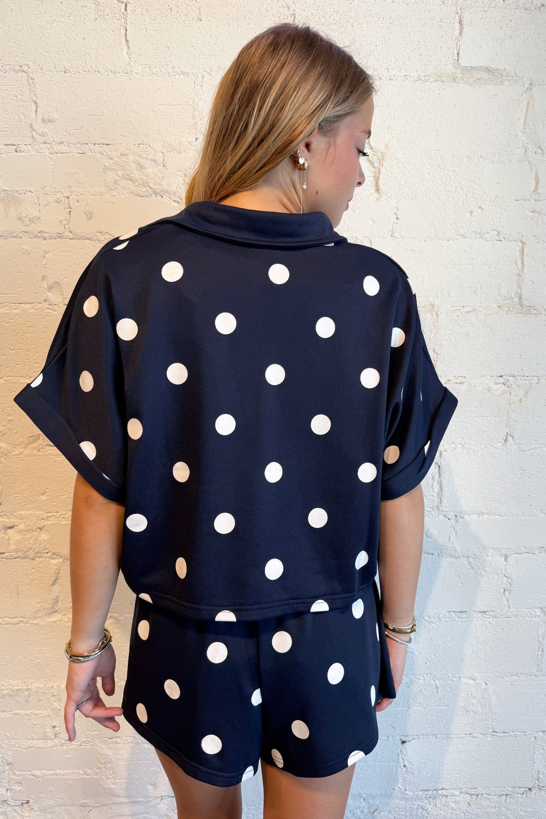 Clubhouse Polka Dot Shorts Back Navy, adeline boutique, dallas boutique, boutique