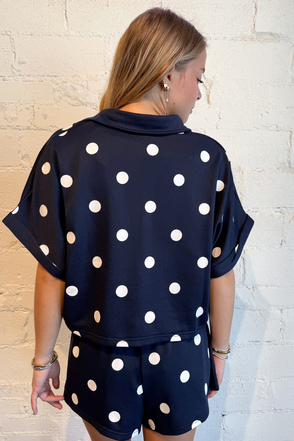 Clubhouse Polka Dot Top Navy Back, adeline boutique, dallas boutique, boutique