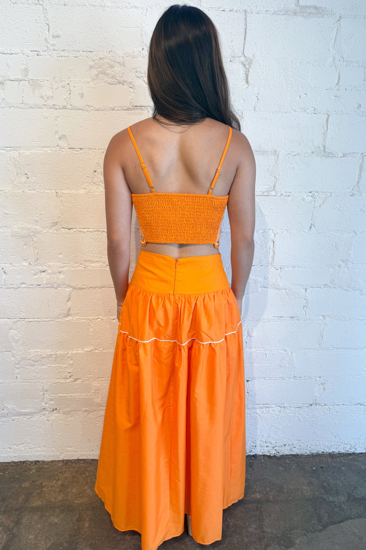 Coastal Charm Maxi Skirt Orange Back, adeline boutique, dallas boutique, boutique