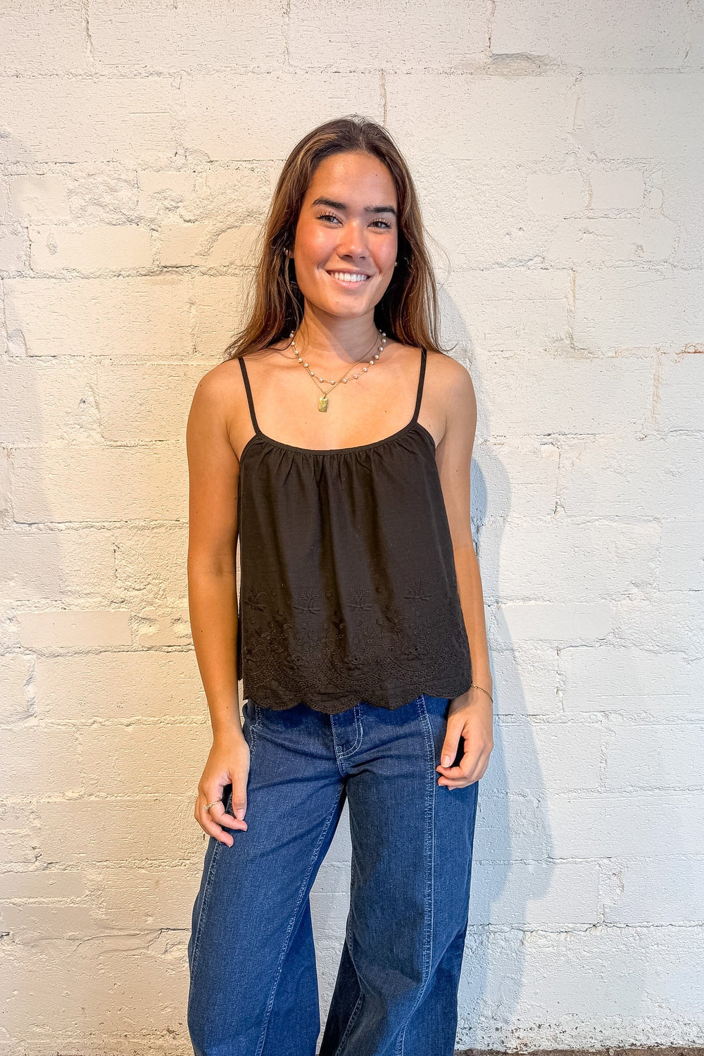 black flowy top, cami top, black tank, Coastal Keepsake Eyelet Cami Top