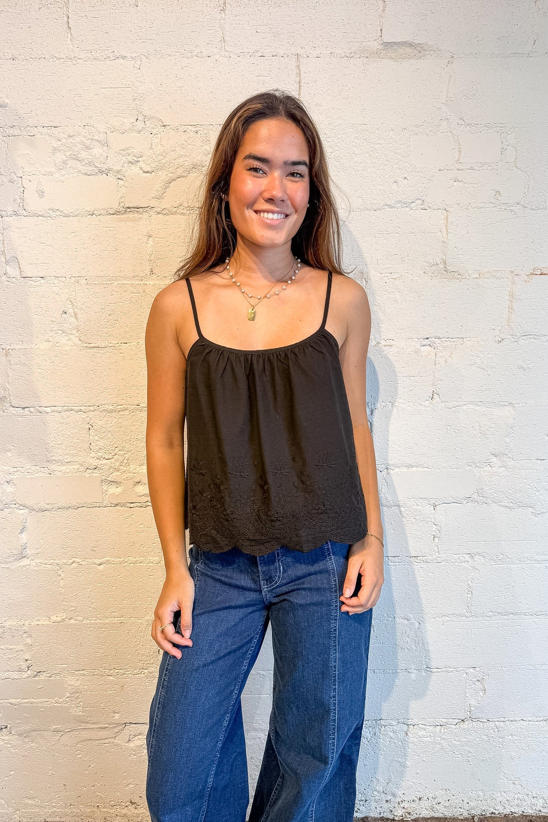 black flowy top, cami top, black tank, Coastal Keepsake Eyelet Cami Top