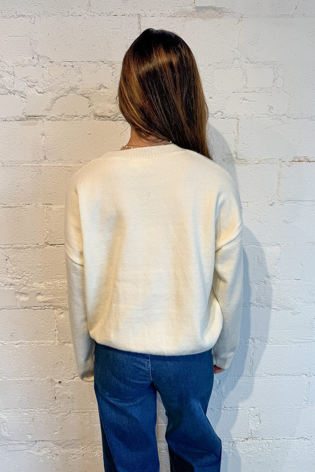 cozy sweater, cream sweater, sweater with puppy on it, graphic sweater