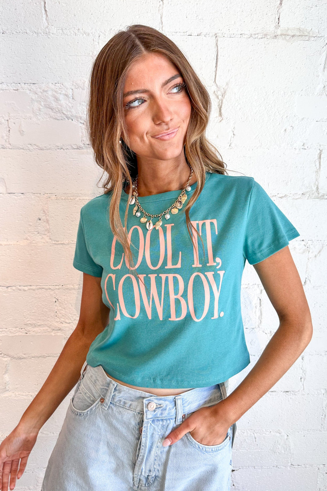 Cool It Cowboy Tee, Graphic Tee, Baby Tee, Adeline Boutique, Rodeo Outfit, Spring Tops, Short Sleeve Top