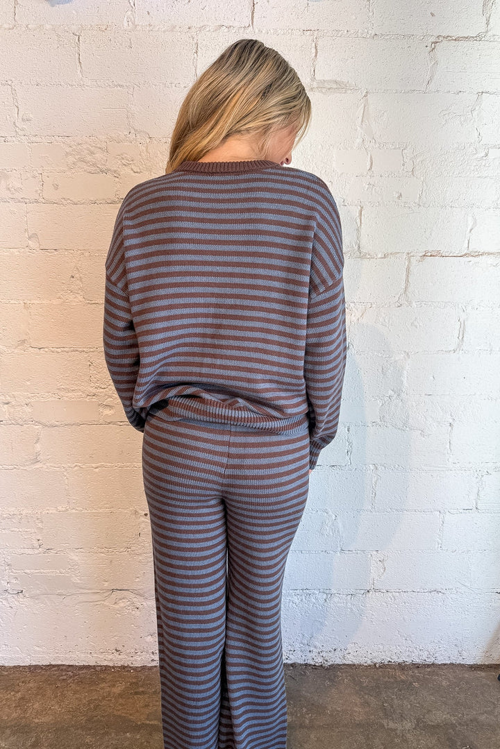 blue and brown knit sweater stripes