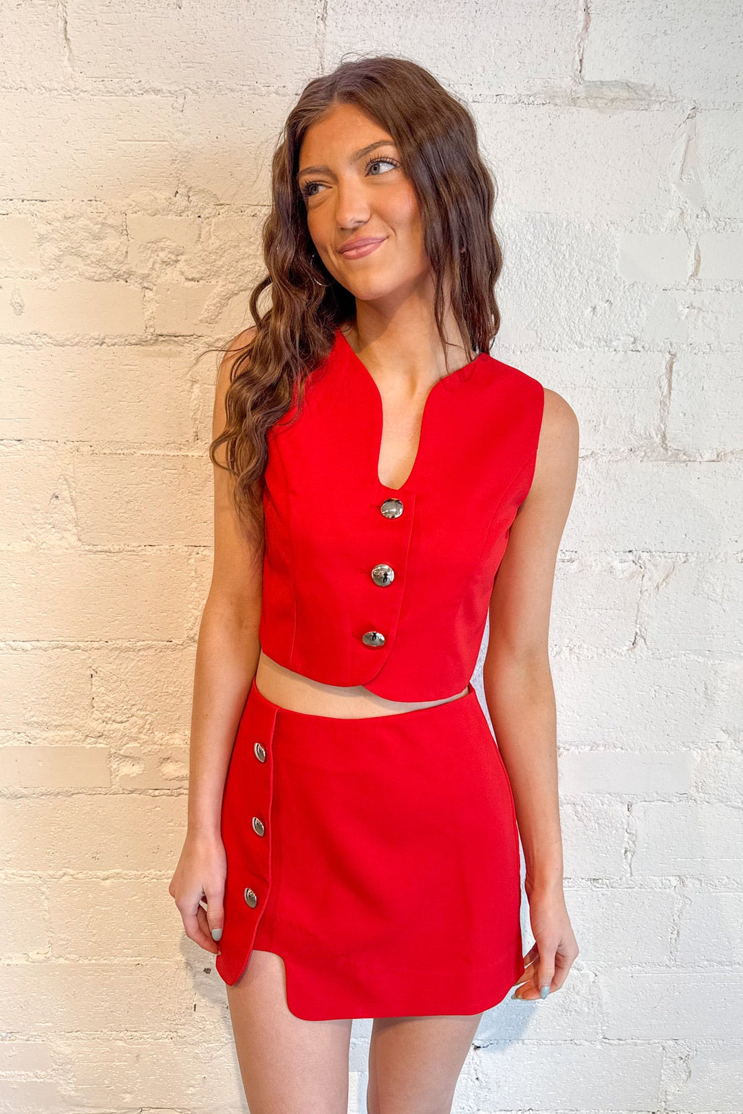 Crepe Wavy Top, Two Piece Set, Sets, Matching Sets, Adeline Boutique, Dallas Boutique, Valentine's Styles, Red Suit